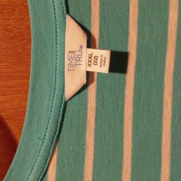 Time and Tru Turquoise Striped Scoopeneck Puff Sleeve Top - Picture 3 of 5